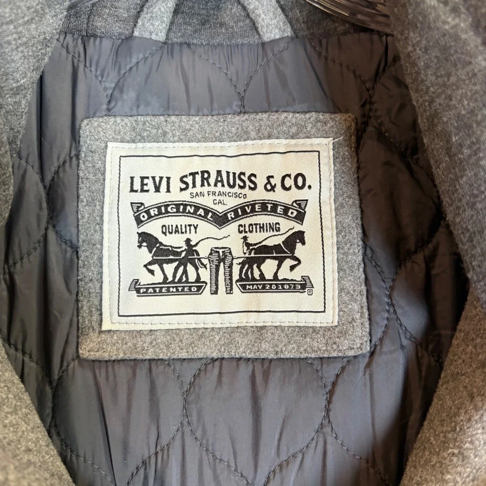 Levi's Jacket Mens L Military Field Gray Wool Blend Hooded Utility EUC